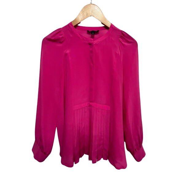 J Crew Blouse Silk Pink Magenta Long Sleeve Pleats Button Cuff Prep Office XS - Picture 2 of 16